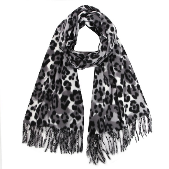 SOLD OUT Gray Leopard Knit Tassel Blanket Scarf - Picture 2 of 4